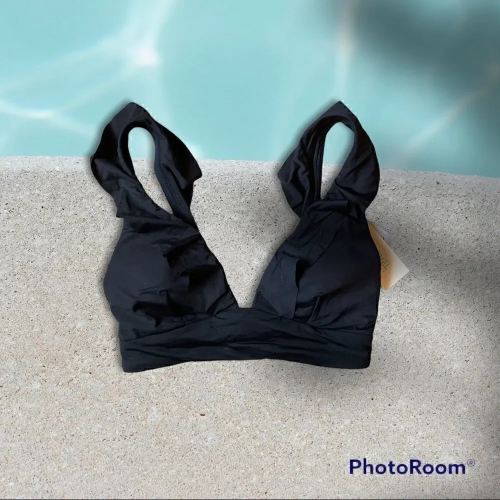 SEA LEVEL Frill Bra Top Black Size 4